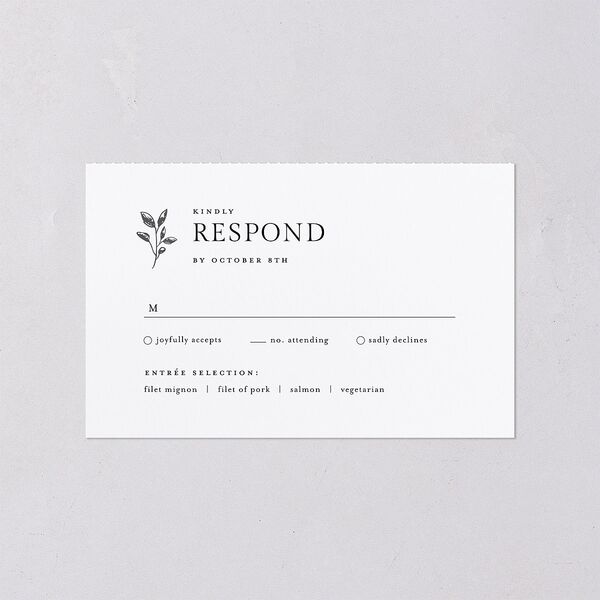 Elegant Botanical Initials All-in-One Wedding Invitations Pure White Signature Light Both Recipient and Return Addresses No