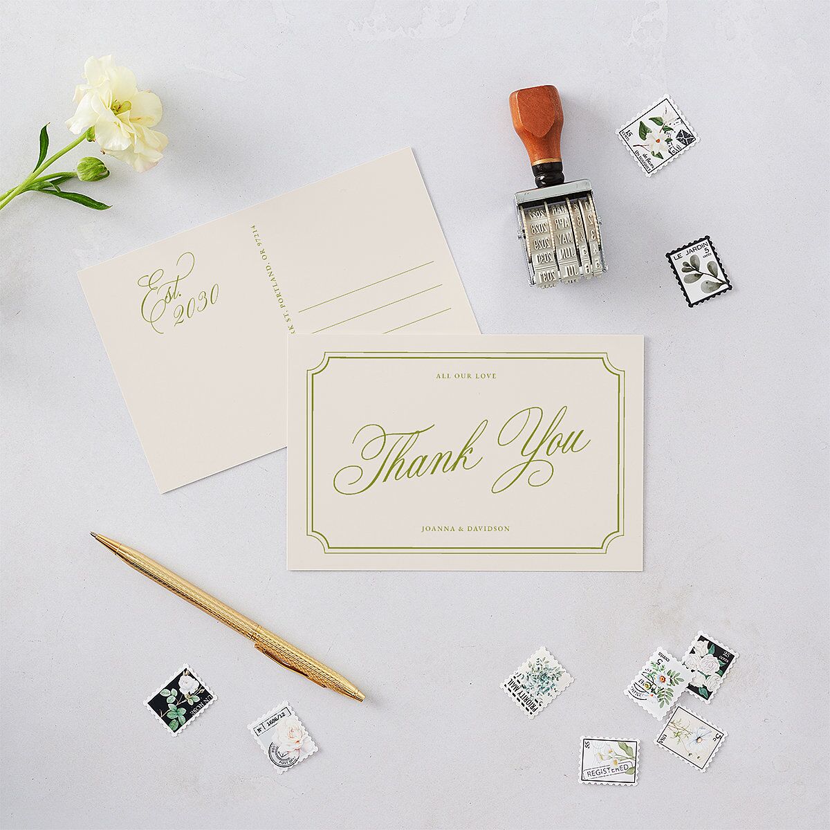 We're Getting Married Thank You Postcards Deep Olive