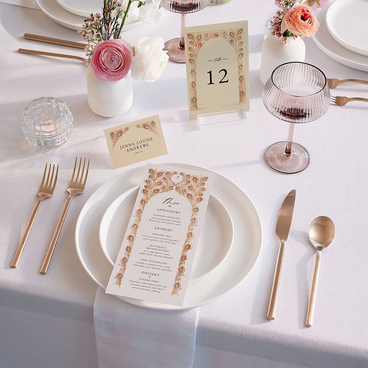 Peacock Nouveau Table Numbers Gold Tan Signature