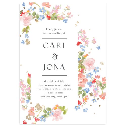 Scattered Blossoms Wedding Invitations Gold Pastel Blue Signature Blank No Standard