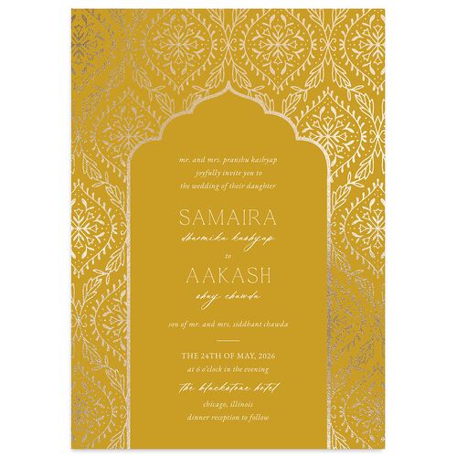 Gilded Lehenga Wedding Invitations Gold Marigold Signature Blank No Standard