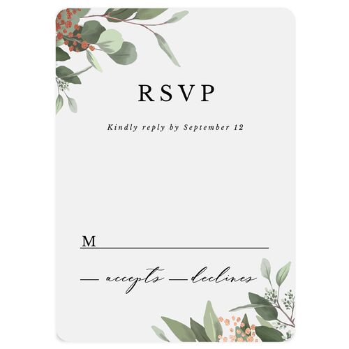 Eucalyptus Frame Foil Wedding Response Cards Rose Gold Mist Signature Rounded