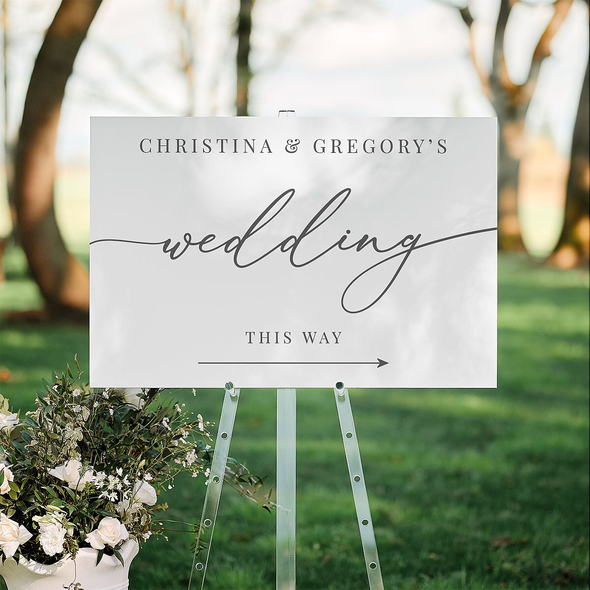Romantic Calligraphy Standard Direction Sign Large Silver Standard Indoor Foam Core L Direction