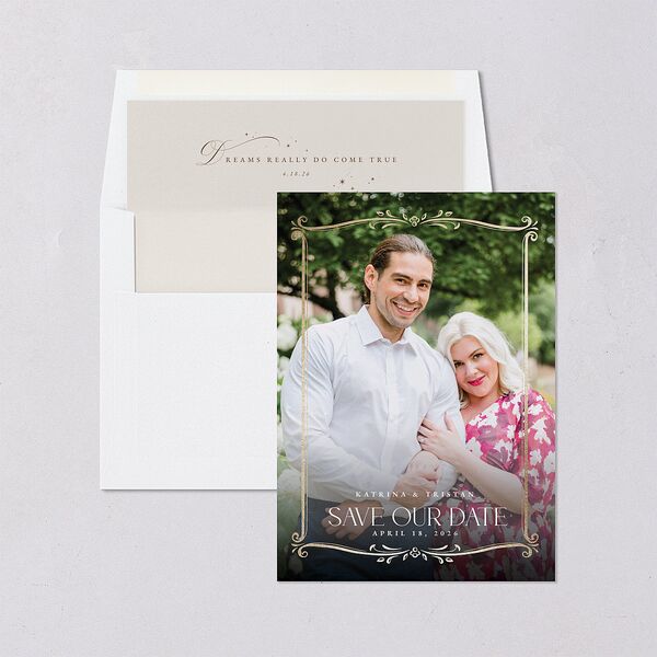 Once Upon a Time Save the Date Cards Gold Linen Signature smooth Blank No Standard