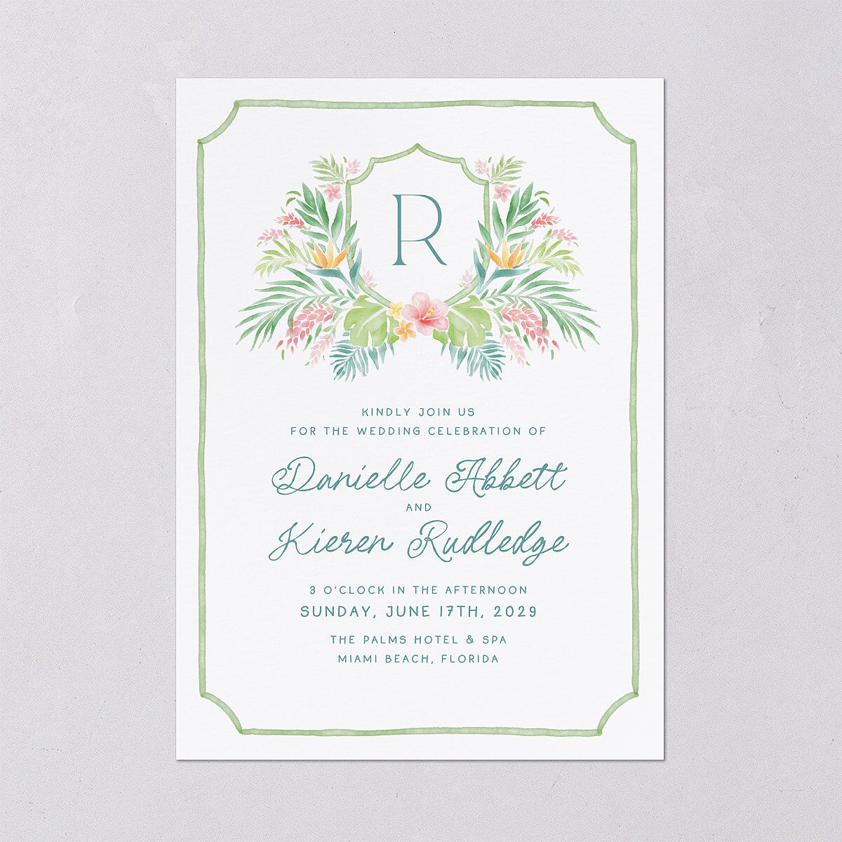 Watercolor Palm Crest Wedding Invitations Avocado Signature Blank No Standard