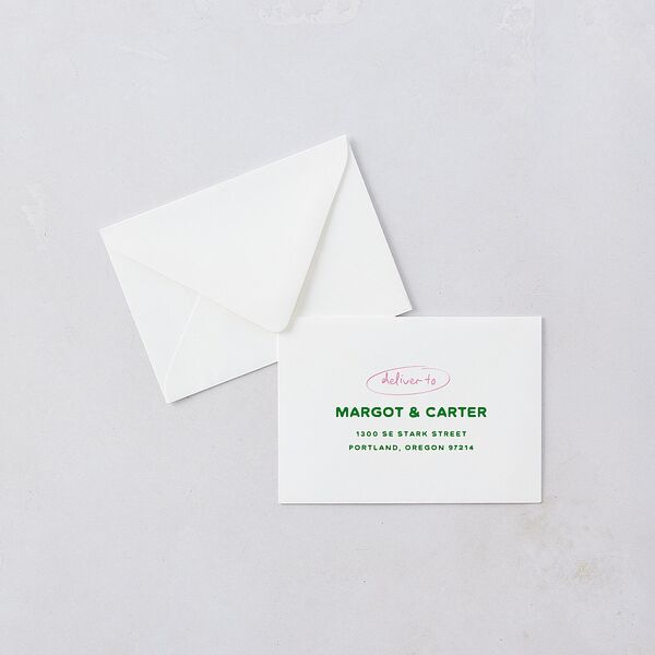 Whimsically Retro Handwritten Note Response Card Euro Envelopes Kelly Green White Return Address Luxe