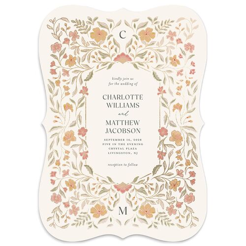 Botanical Textile Foil Wedding Invitations Gold Ivory Signature Blank No Bracket