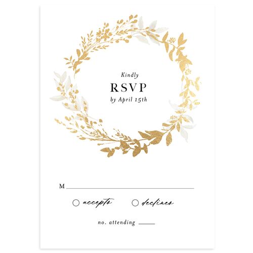 Shining Wreath Foil Wedding Response Cards Midnight Gold Signature Standard