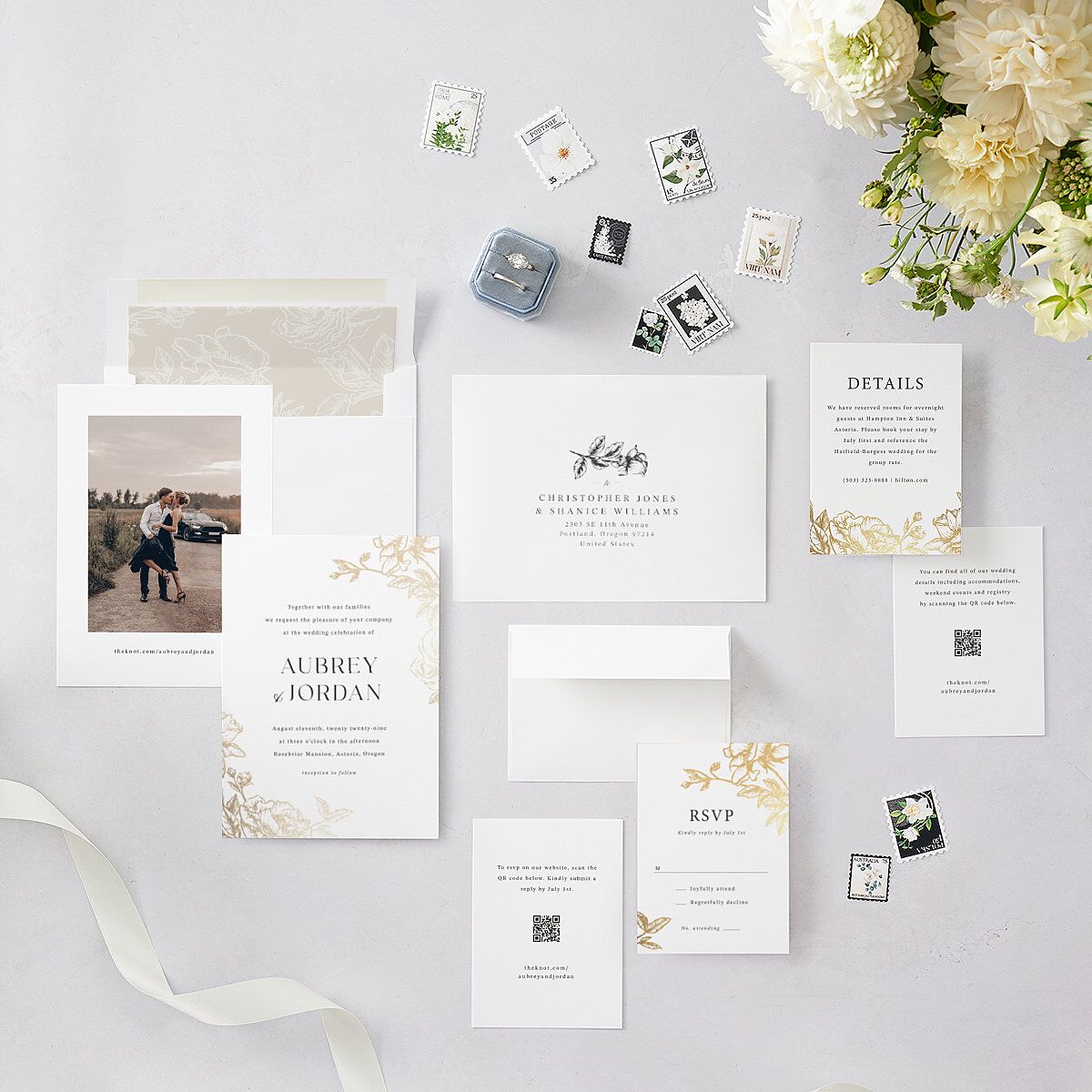 Botanical Luxury Foil Wedding Invitations Pure White Gold Signature Blank Standard No