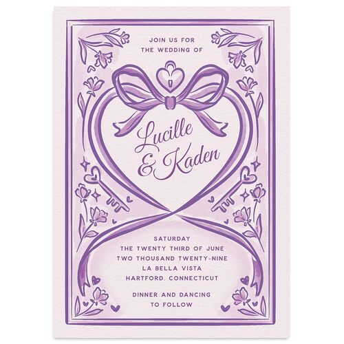 Vintage Heart Locket Wedding Invitations Purple Petal Signature Blank No Standard