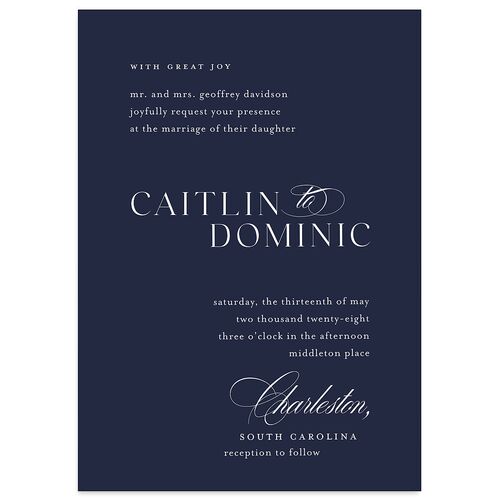 Classic Flourish Wedding Invitations Navy Signature Blank No Standard