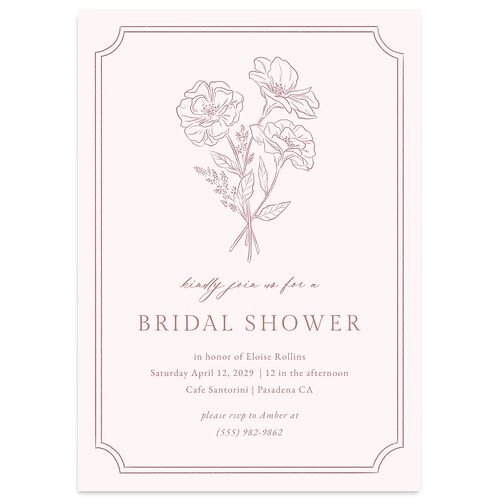 Vintage Botanical Sketch Bridal Shower Invitations Dusty Rose Signature Blank Standard