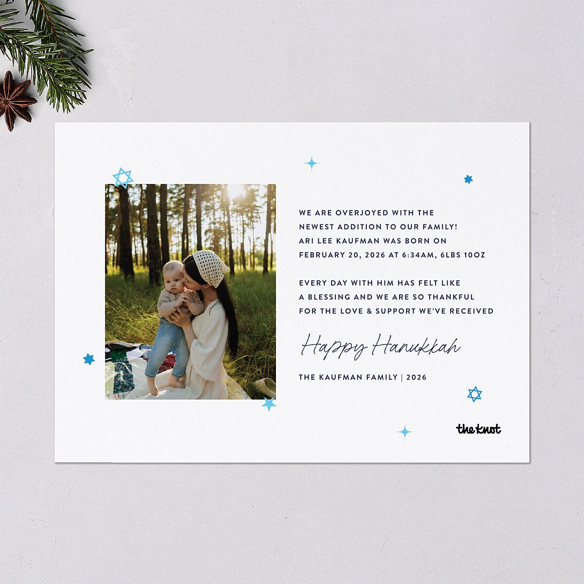 Baby's First Hanukkah Confetti Holiday Cards Pure White Signature Blank Standard Portrait