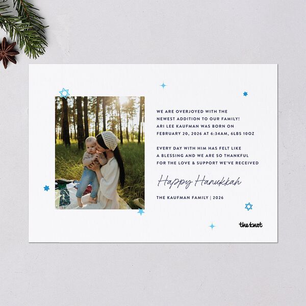 Baby's First Hanukkah Confetti Holiday Cards Pure White Signature Blank Standard Portrait
