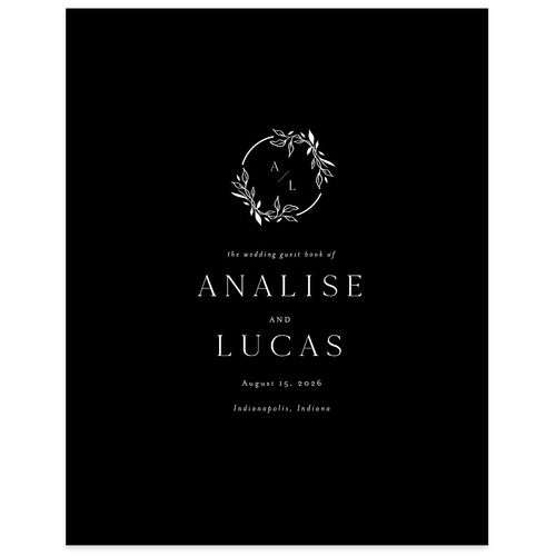 Monogram Leaves Wedding Guest Book Licorice