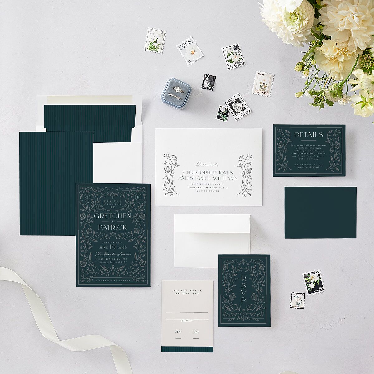 Ornate Storybook Wedding Invitations Dark Emerald Signature Blank No Standard