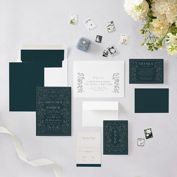 Ornate Storybook Wedding Invitations Dark Emerald Signature Blank No Standard