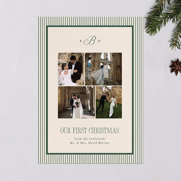 Classic Monogram First Christmas Holiday Cards Dark Emerald Signature Blank Standard