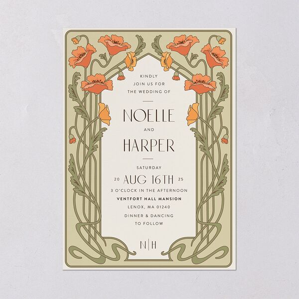 Vintage Nouveau Floral Wedding Invitations Pear Signature Blank No Standard