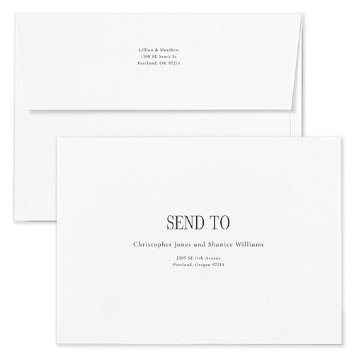 Classically Editorial Wedding Invitation Envelopes Ink Blue White Both Recipient and Return Addresses Standard Signature
