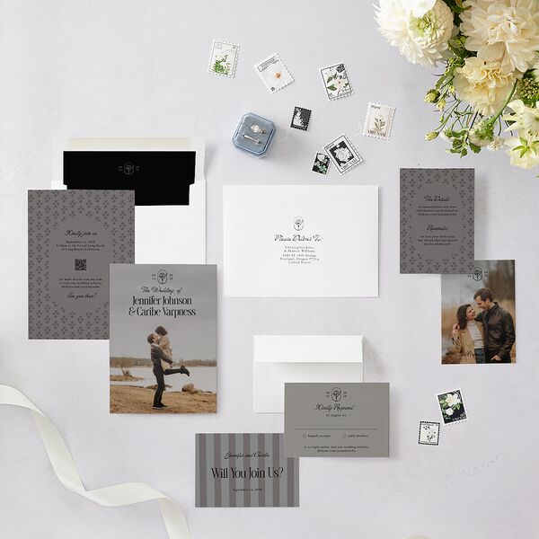Vintage Romantic Photo Wedding Invitations Medieval Grey Signature Blank No Standard