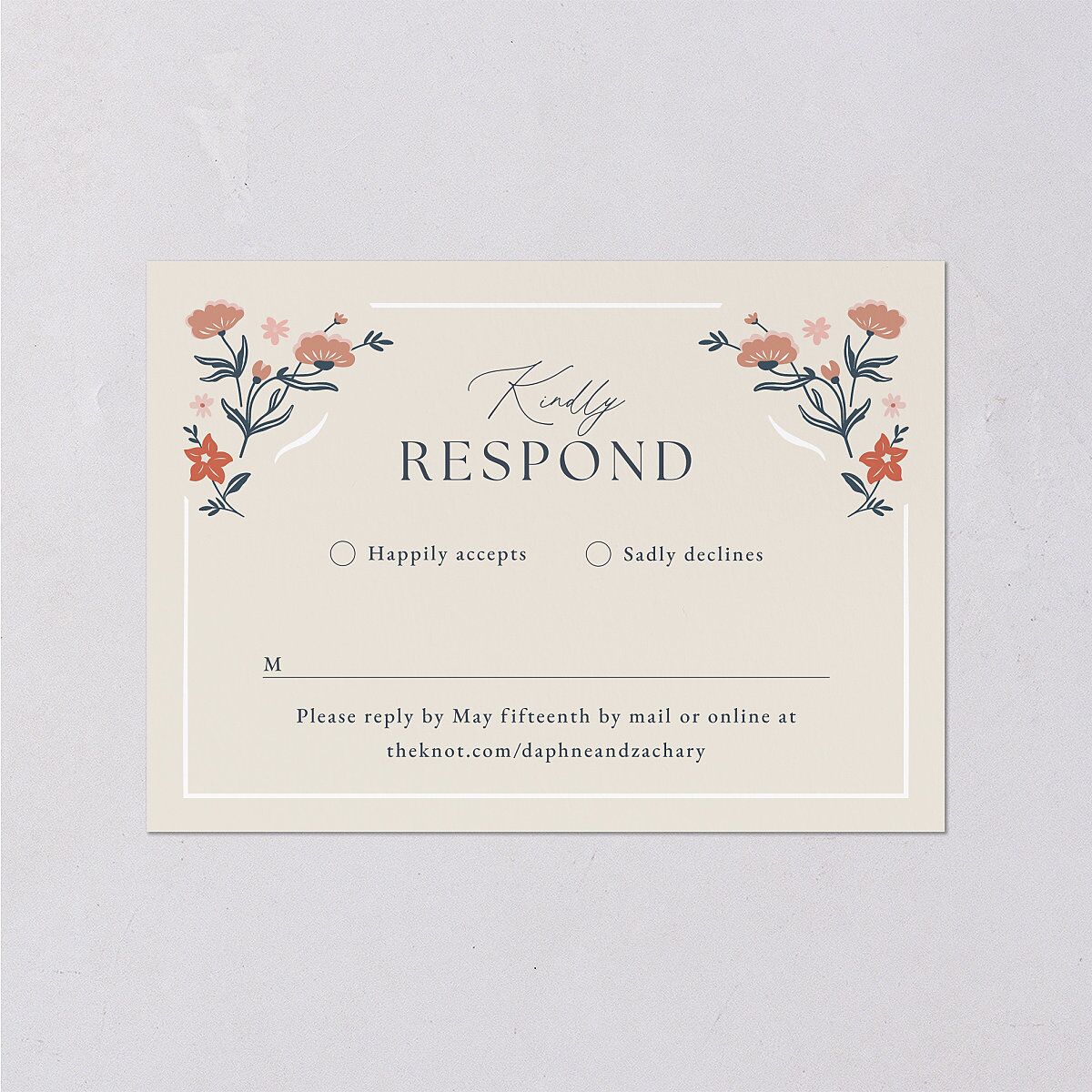 Flora Garden Border Wedding Response Cards Moody Blue Signature Standard