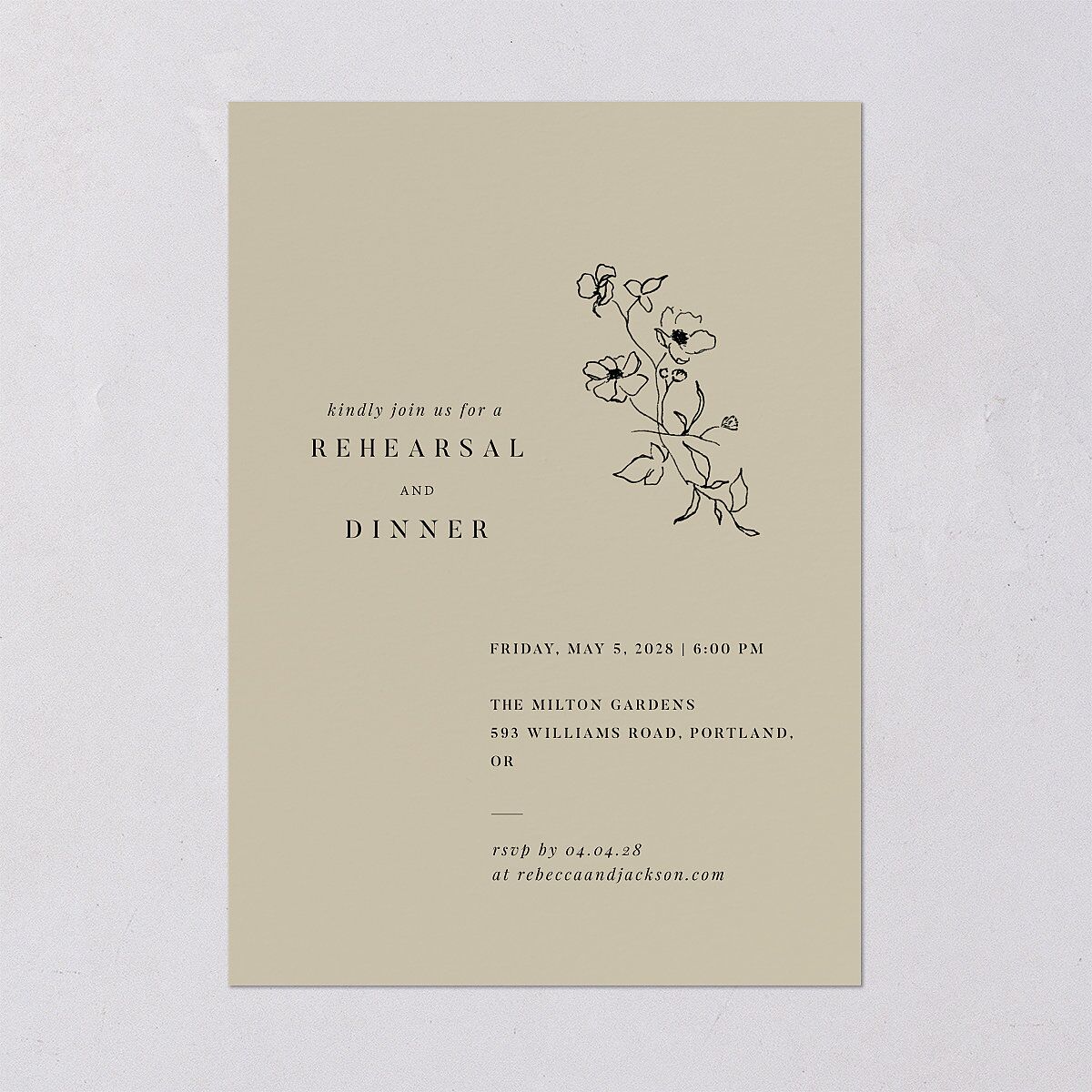 Elegant Minimal Rehearsal Dinner Invitations Champagne Signature Blank Standard