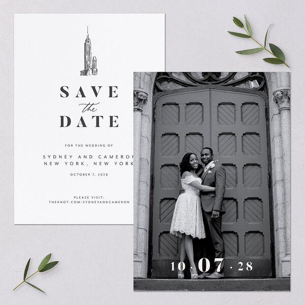 Love in NYC Save The Date Cards Medieval Grey Signature smooth Blank No Standard