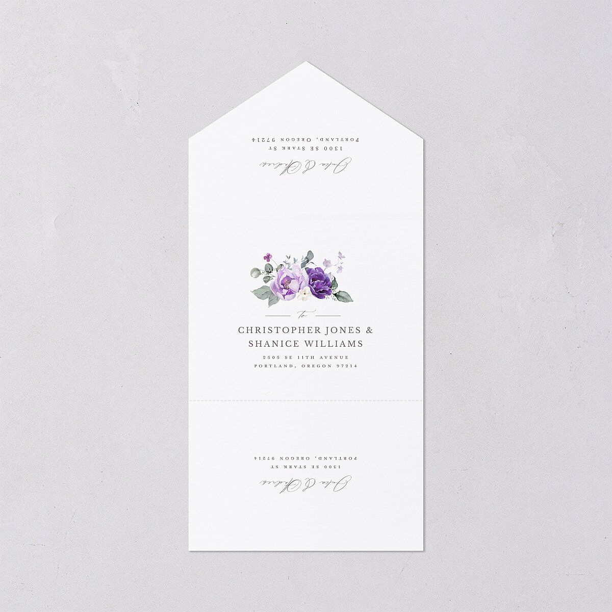 Elegant Floral All-in-One Wedding Invitations Lilac Signature Light Both Recipient and Return Addresses No