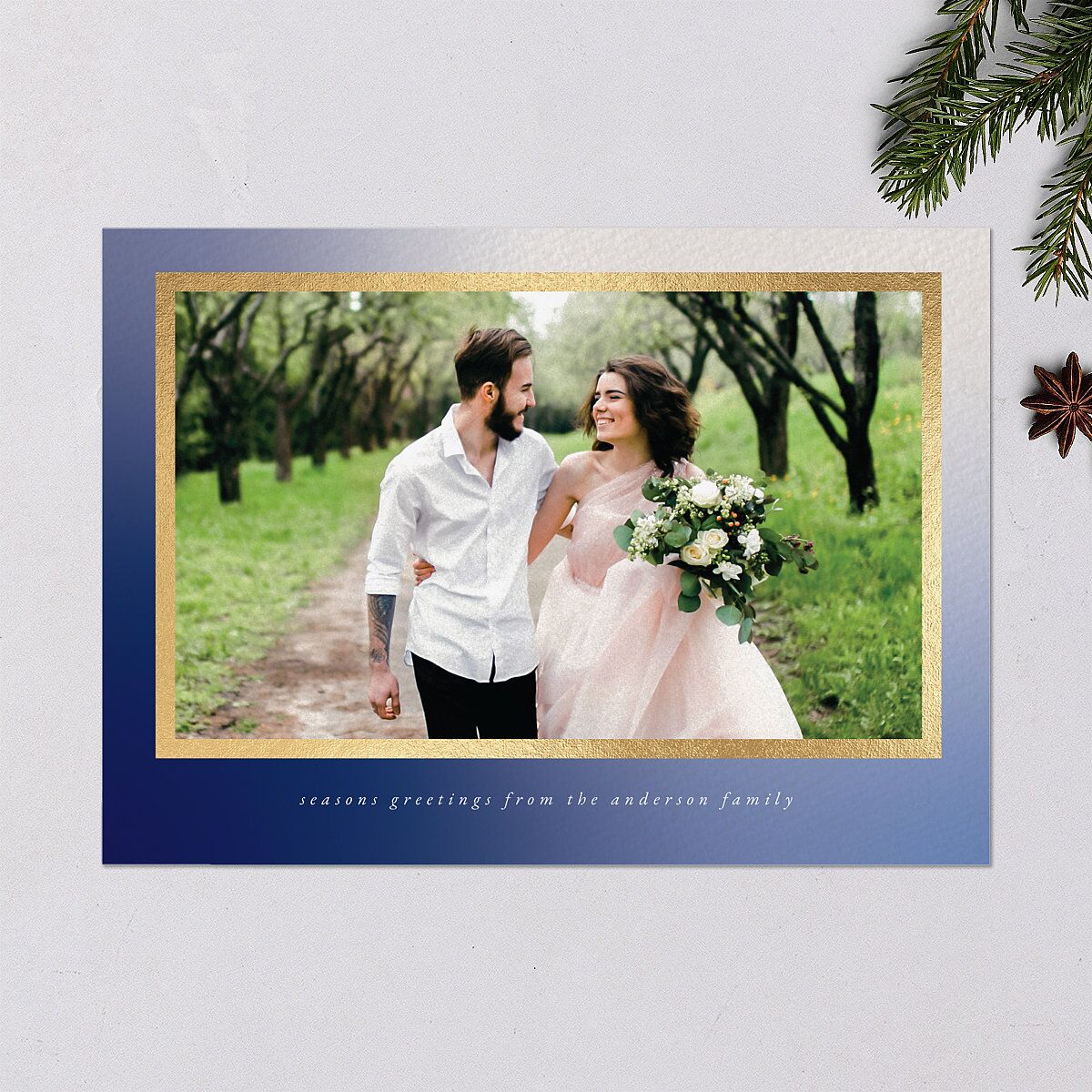 Holiday Hues Holiday Cards Gold Navy Signature Blank Landscape Standard