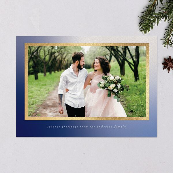 Holiday Hues Holiday Cards Gold Navy Signature Blank Landscape Standard