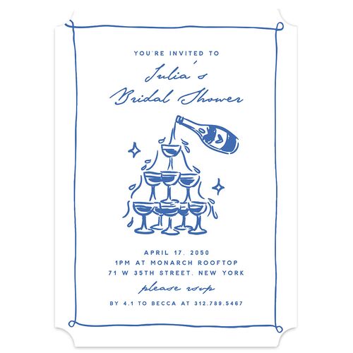 Hand Drawn Cake Bridal Shower Bridal Shower Invitations French Blue Signature Blank Ticket