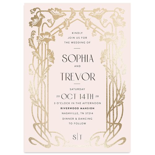 Gilded Nouveau Wedding Invitations Gold Pink Cotton Signature Blank No Standard