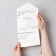 Graceful Botanical All-in-One Wedding Invitations Shadow Gray Signature Light Both Recipient and Return Addresses No