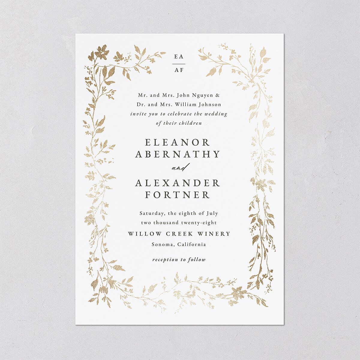 Timeless Floral Foil Wedding Invitations Gold Thyme Signature Blank No Standard