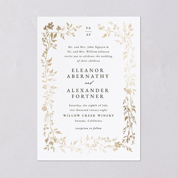 Timeless Floral Foil Wedding Invitations Gold Thyme Signature Blank No Standard