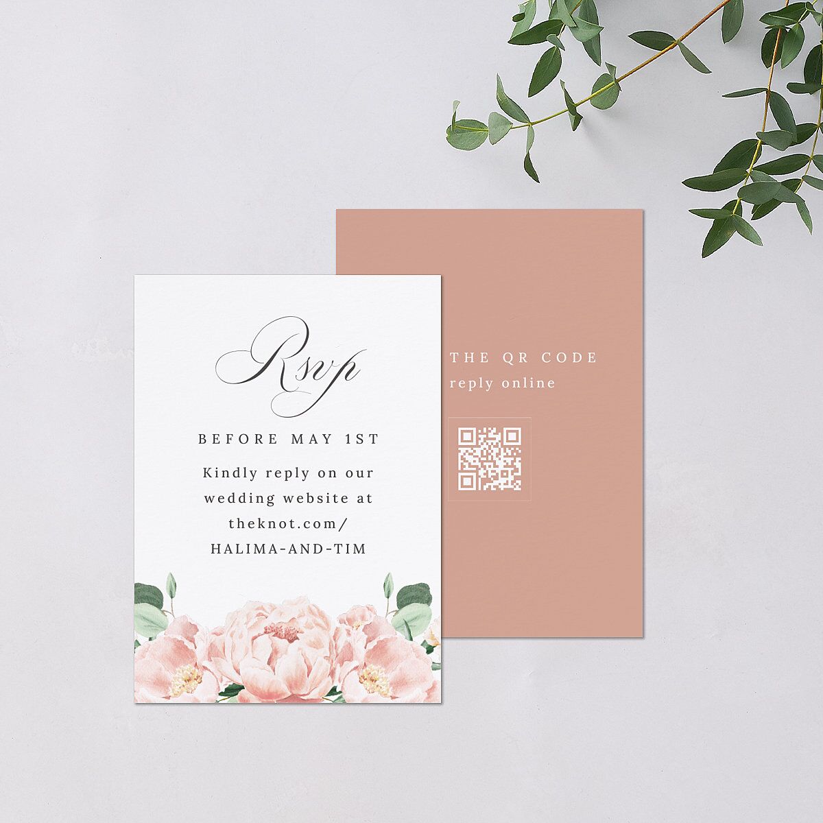 Formal Peony Garden QR Code RSVP Cards Dusty Rose Signature Standard