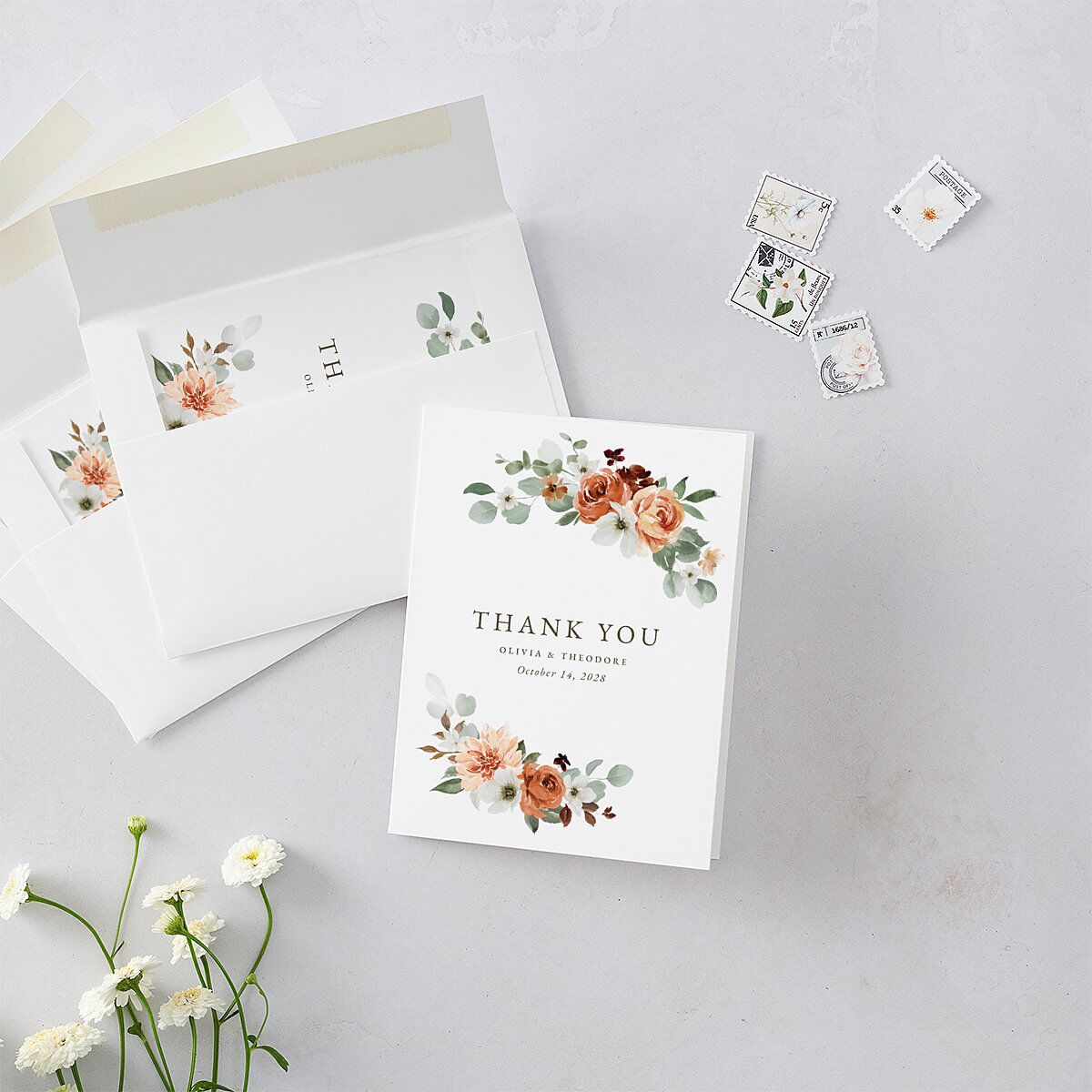 Eucalyptus Bouquet Thank You Cards Terracotta