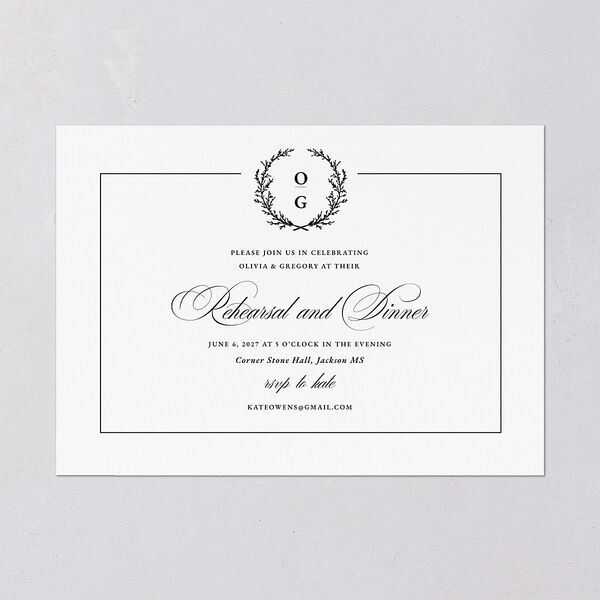 Gilded Wreath Rehearsal Dinner Invitations Pure White Signature Blank Standard