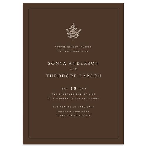 Simple Rustic Fall Leaf Wedding Invitations Deep Bronze Signature Blank No Standard
