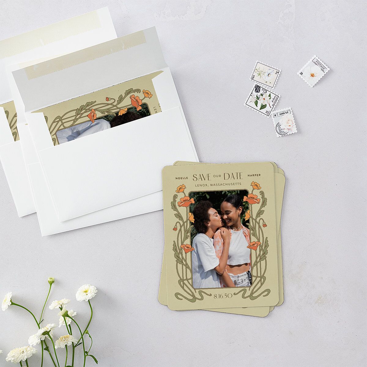 Vintage Nouveau Save The Date Magnets — view 3