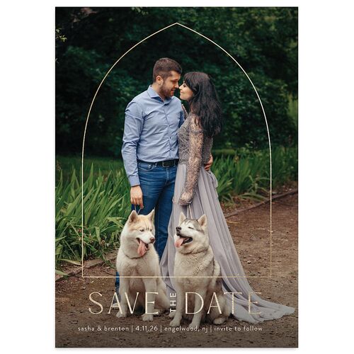 Chapel Arch Save The Date Cards Gold Licorice Signature smooth Blank No Standard