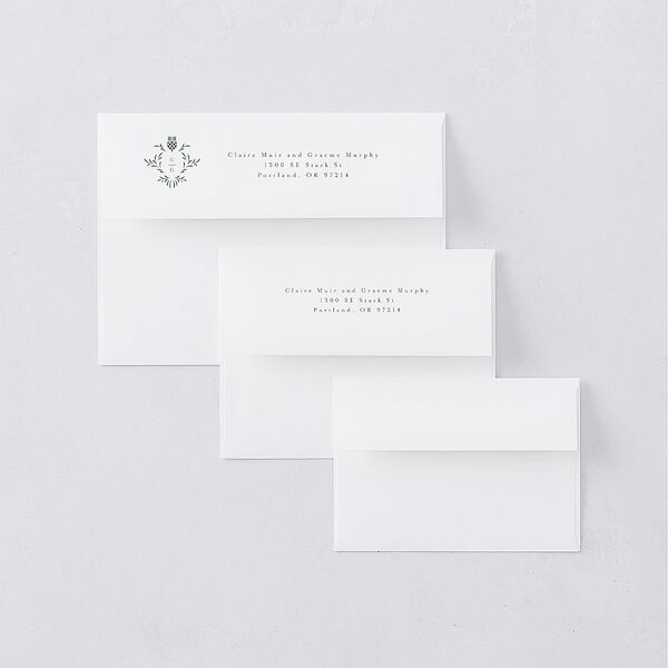 Tartan Crest Response Card Envelopes White Moody Blue Return Address Signature Standard