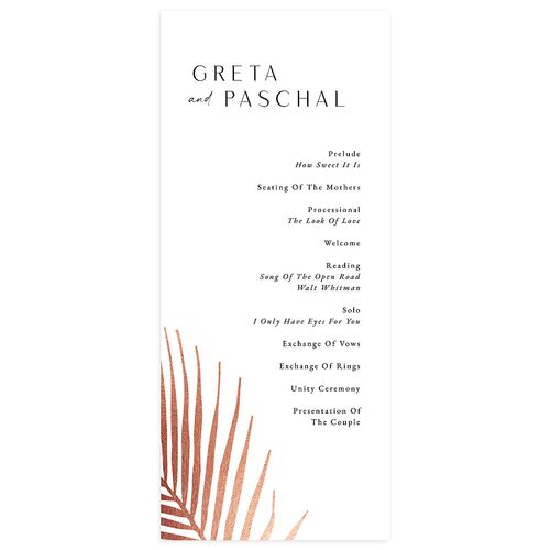 Lavish Palm Wedding Programs Rose Gold Pure White Signature