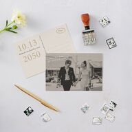 Handwritten Photo Faux Postcard Save the Date Postcards Sand