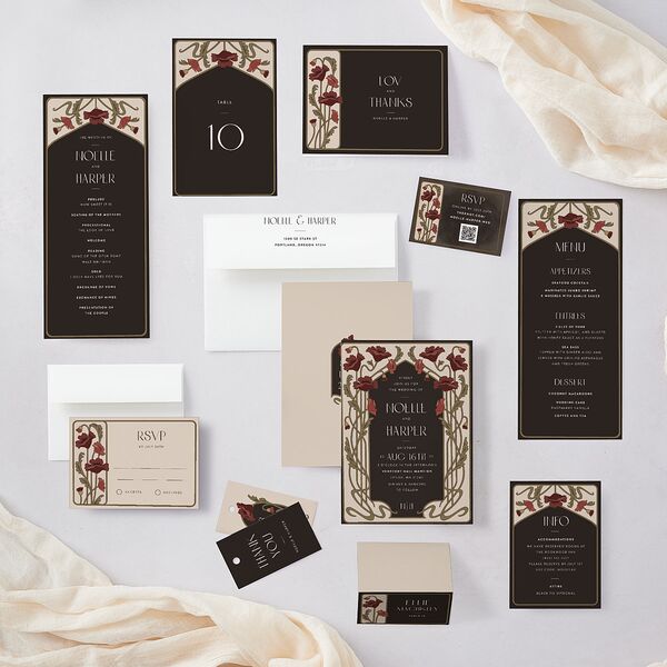 Vintage Nouveau Floral Wedding Invitations Merlot Signature Blank No Rounded
