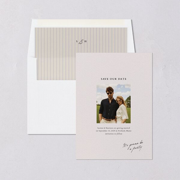 Elegant Editorial Page Save the Date Cards Champagne Signature smooth Blank No Standard