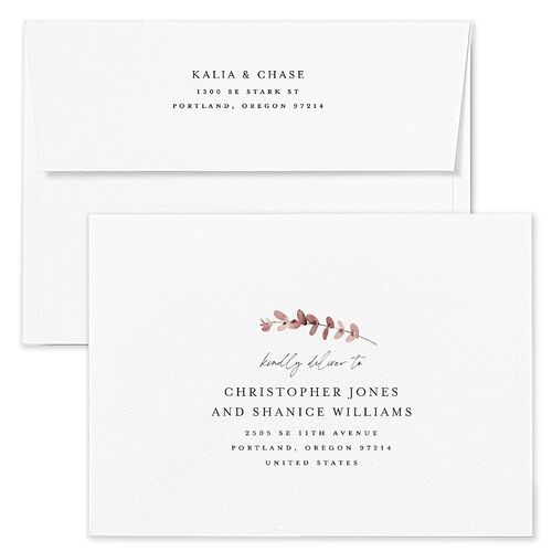 Soft Pampas Botanical Bridal Shower Invitation Envelopes White Pink Cotton Both Recipient and Return Addresses Signature Standard