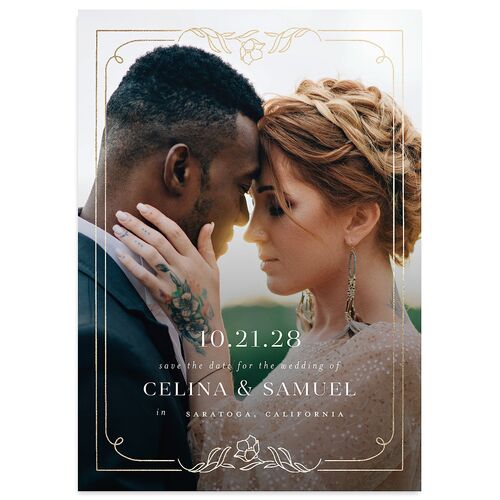 Floral Opulence Foil Save the Date Cards Gold Licorice Signature smooth Blank No Standard