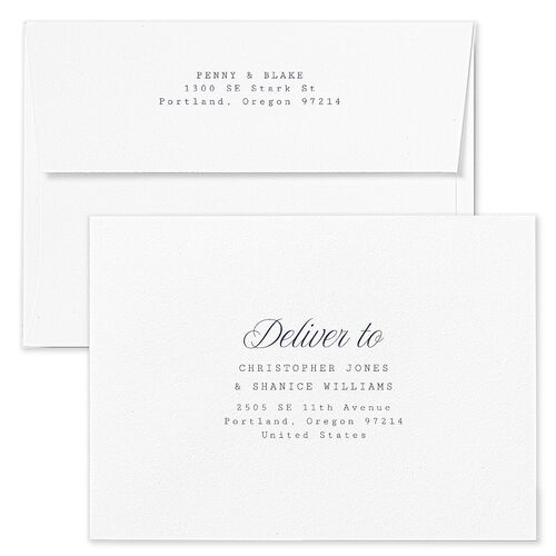 Vintage Script Wedding Invitation Envelopes White Moody Blue Both Recipient and Return Addresses Standard Signature